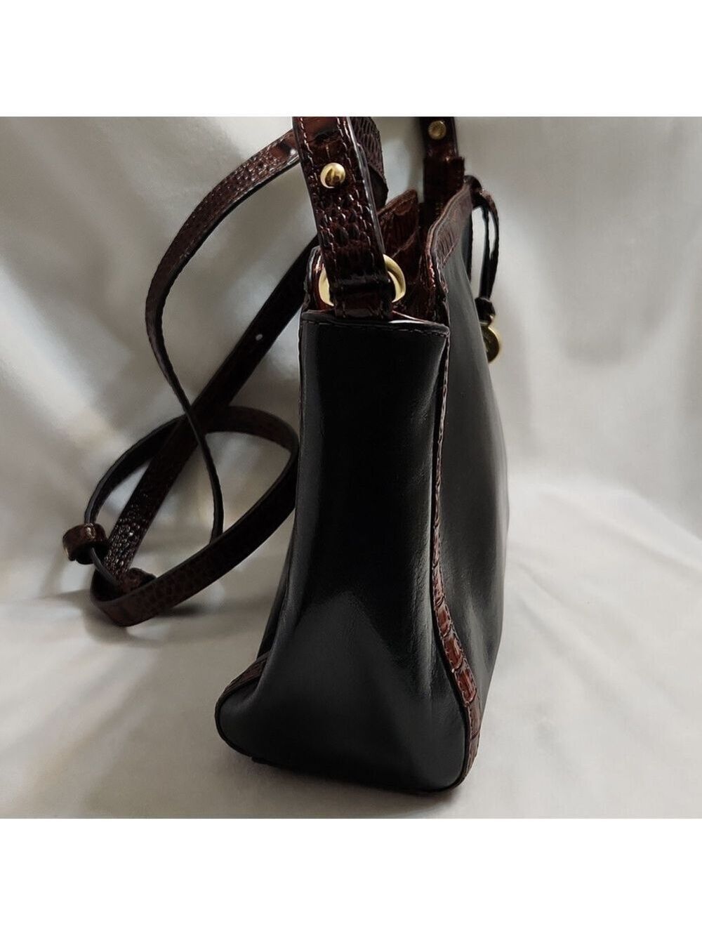 Brahmin Tuscan Tri-texture Carina Black Brown Leather Shoulder Bag - Picture 4 of 15